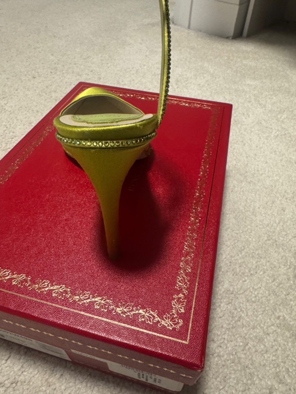 Rene Caovilla Chartreuse Satin Pointed-Toe Spiral Strap Pumps - Picture 3 of 4